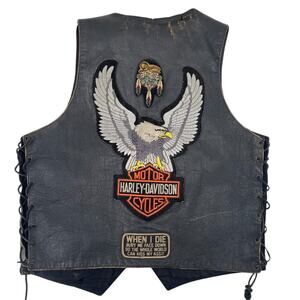 Wild Rider biker leather vest harley davidson patch Size M vintage